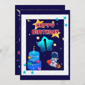 1歳の誕生日 – 男の子 – 宇宙-招待状 招待状 (正面/裏面)