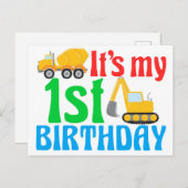 1歳の誕生日 男の子 建設車両 かわいい ポストカード (正面/裏面)
