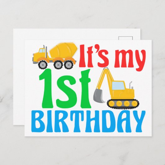 1歳の誕生日 男の子 建設車両 かわいい ポストカード (正面/裏面)