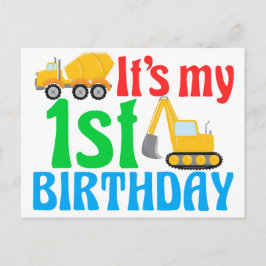 1歳の誕生日 男の子 建設車両 かわいい ポストカード