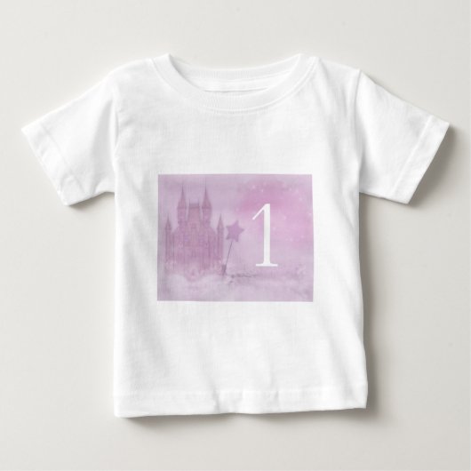 1歳の誕生日 紫のお城の魔法 ベビーTシャツ (正面)