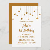 1歳の誕生日 – 繊細なゴールデンスターミニマル 招待状 (正面/裏面)