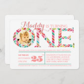 1歳の誕生日　記念すべき１枚　フォト撮影ご招待 招待状 (正面/裏面)