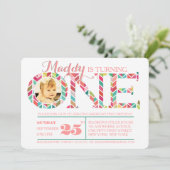 1歳の誕生日　記念すべき１枚　フォト撮影ご招待 招待状 (スタンド正面)