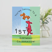 1歳の誕生日 赤い犬のバルーン・パーティー 招待状 (スタンド正面)