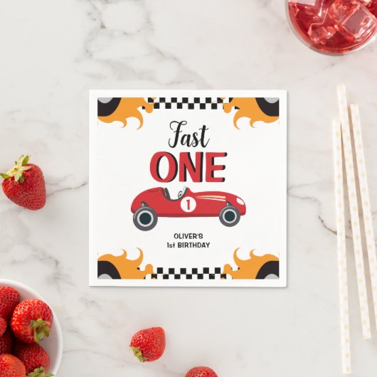 1歳の誕生日 速い1位 レースカー パーティー スタンダードカクテルナプキン (インサイチュ)