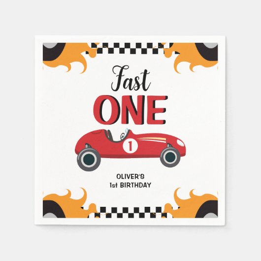 1歳の誕生日 速い1位 レースカー パーティー スタンダードカクテルナプキン (正面)