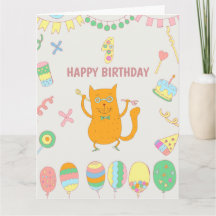 1歳の誕生日。風船と赤い猫。