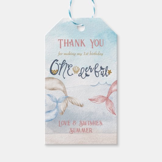 1歳の誕生日Onederful Mermaidパーティーありがとう ギフトタグ (正面)