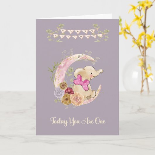 1歳の赤ちゃん女の子の誕生日カード カード (黄色い花)