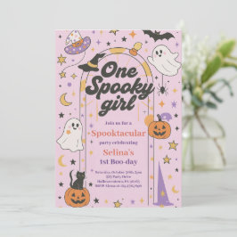 1歳の spooky girl ハロウィーンのゴースト誕生日 招待状
