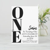 1歳はっきりしたの誕生日ブラックとホワイトの誕生日1歳 招待状 (スタンド正面)