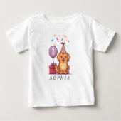1歳カスタムの誕生日の女の子のための青い子犬ティー ベビーTシャツ (正面)
