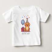 1歳カスタムの誕生日の少年のための青い子犬のティー ベビーTシャツ (正面)