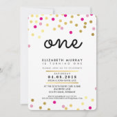 1歳スタイリッシュの誕生日パーティー招待状ピンク金ゴールド女の子 招待状 (正面)