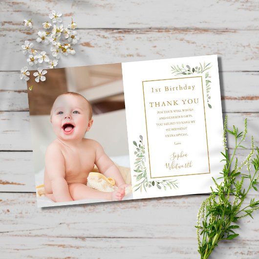 1歳モダン目の誕生日ありがとう写真 サンキューカード