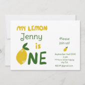 1歳ユニークのベビー誕生日レモンかわいい 招待状 (正面)