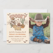 1歳不気味の誕生日ウェスタンパーティー写真 招待状 (正面)