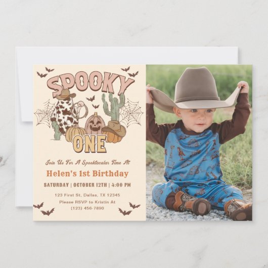 1歳不気味の誕生日ウェスタンパーティー写真 招待状 (正面)