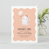 1歳不気味の誕生日幽霊オレンジバルーン 招待状 (スタンド正面)