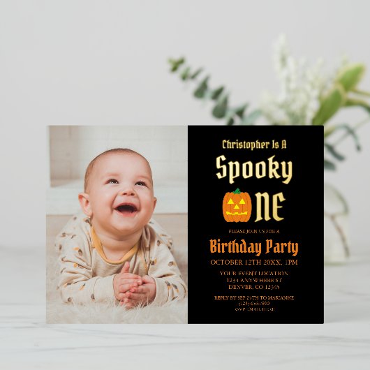 1歳不気味の誕生日 箔招待状 (立ち正面)