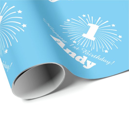 1歳第1誕生日男の赤ちゃんカスタムお祝い ラッピングペーパー (ロールコーナー)