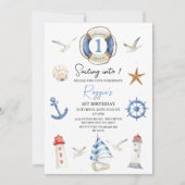 1歳航海のの誕生日を迎える青 招待状 (正面)