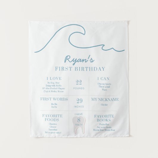 1歳誕生日ビーチクラブ ザ・ビッグ・ワン マイルストーン ファクト タペストリー (正面)