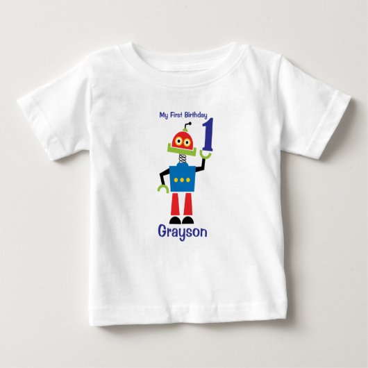 1歳誕生日ロボットTシャツ ベビーTシャツ (正面)