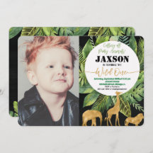 1歳1カ月の誕生日写真の招待ボーイサファリ