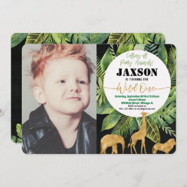 1歳1カ月の誕生日写真の招待ボーイサファリ 招待状