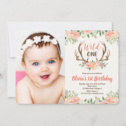 1歳1日の写真の招待鹿のアントラーを野生で飼う 招待状 (正面)