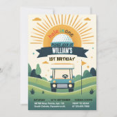 1歳1歳の誕生日に可愛いゴルフホールを楽しむ 招待状 (正面)