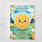 1歳1歳の誕生日に新しい男の子かわいいゴルフホール 招待状 (正面)