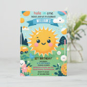 1歳1歳の誕生日に新しい男の子かわいいゴルフホール 招待状 (スタンド正面)