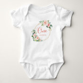 1歳1歳の誕生日ベビーGIrl赤面ピンクフローラ ベビーボディスーツ (正面)