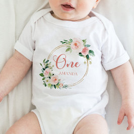 1歳1歳の誕生日ベビーGIrl赤面ピンクフローラ ベビーボディスーツ