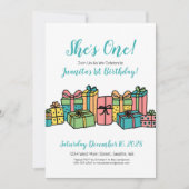 1歳1歳カラフルの誕生日パーティー 招待状 (正面)