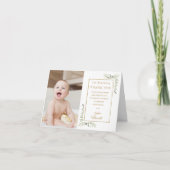 1歳 誕生日 おしゃれ ゴールド グリーン フォト サンキューカード (正面)