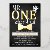 1歳 誕生日 おめでとう Mr. ONEderful 箔招待状 (正面)