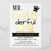 1歳 誕生日 おめでとう Mr. ONEderful 箔招待状 (正面)