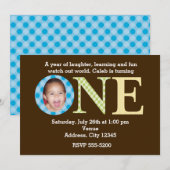 1歳 誕生日 男子 お誕生日会 招待状 (正面/裏面)