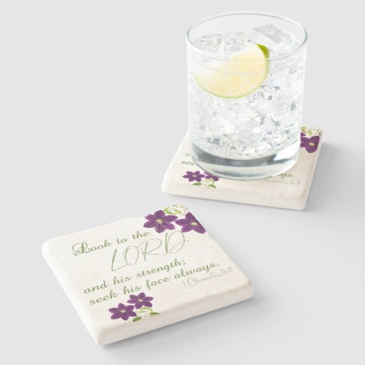 1歴代誌1611主を見て、紫のフローラ ストーンコースター (横)