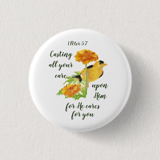 1気にペテロ5:7引用文 缶バッジ (正面)