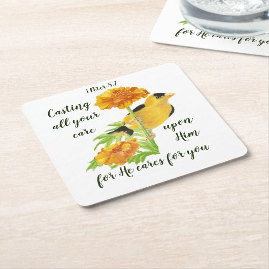 1気にペテロ5:7 スクエアペーパーコースター (アングル)