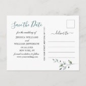 1水色ユーカリ写真ウェディング日付を保存 案内ポストカード (裏面)