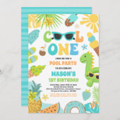 1熱帯クール夏ビーチ1st誕生日パーティー 招待状 (正面/裏面)
