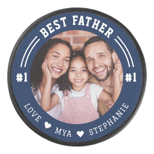 #1父最高の写真記念カスタム写真と名前 アイスホッケーパック (正面)