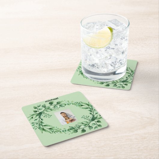1画パーソナライズされた像ユーカリ離れ スクエアペーパーコースター (インサイチュ)