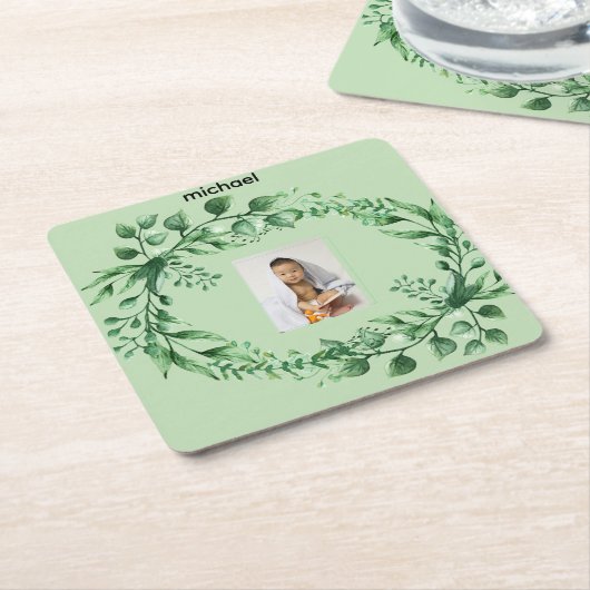 1画パーソナライズされた像ユーカリ離れ スクエアペーパーコースター (アングル)